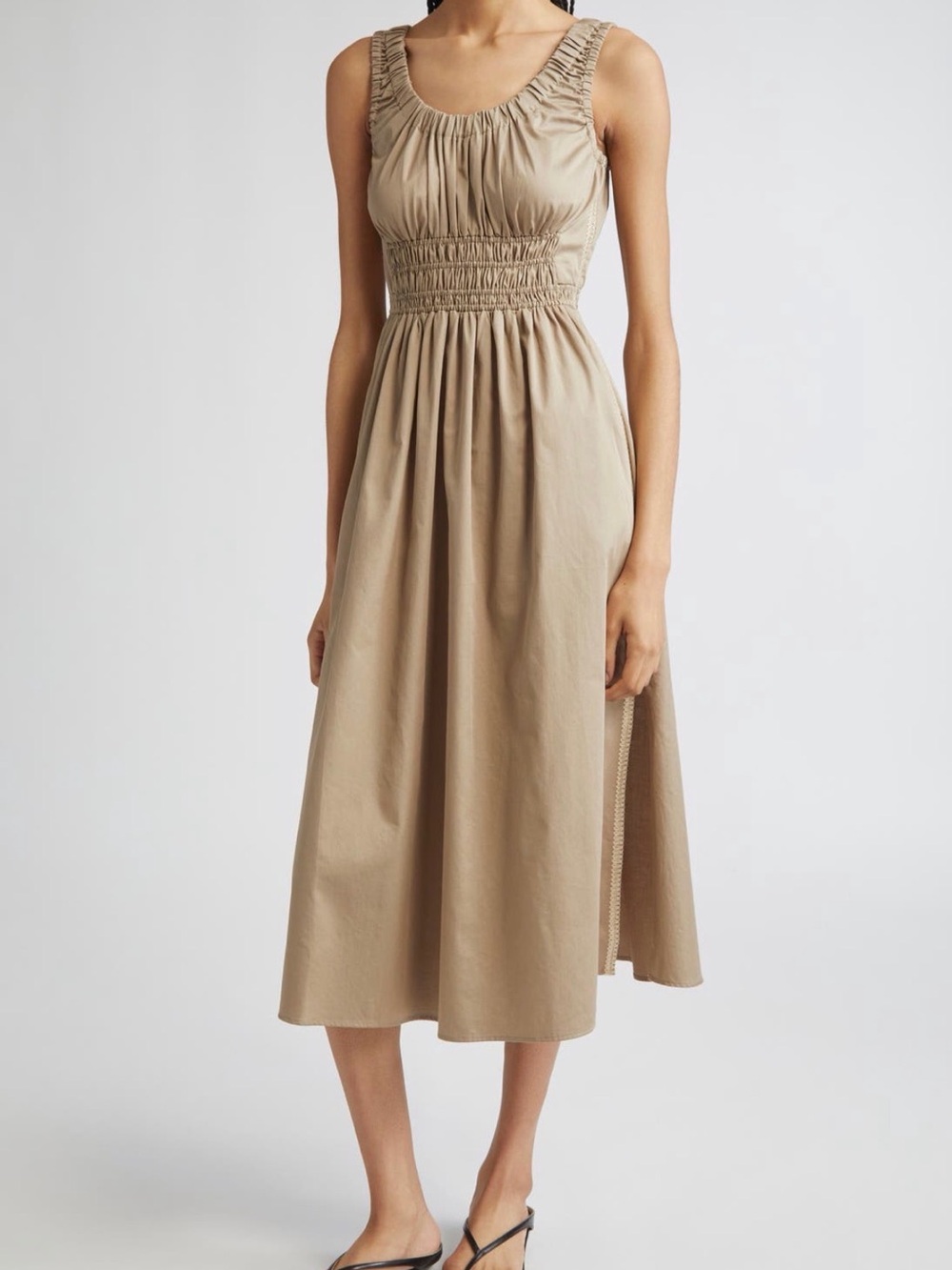 Reiss Anouk Dress Beige/Tan Sleeveless Midi Dress with pockets